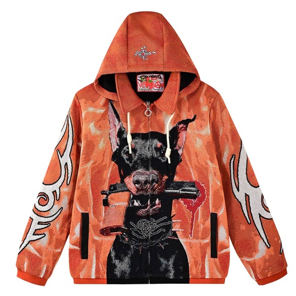 Orange Men Doberman Jacquard Size Large Jacket